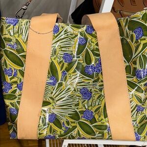 Consuela Floral Green and Tan Tote Bag
